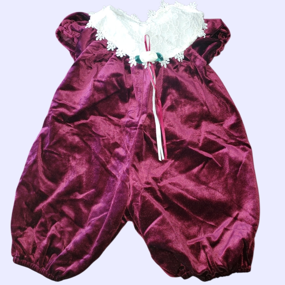 Rare Editions Velvet Romper with Lace Collar 3 months